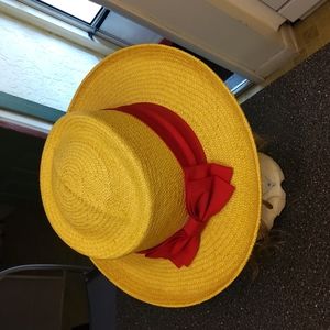 Straw hat with Red bow tie